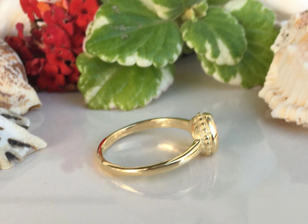 October Birthstone Round Rose Quartz Simple Bezel Ring