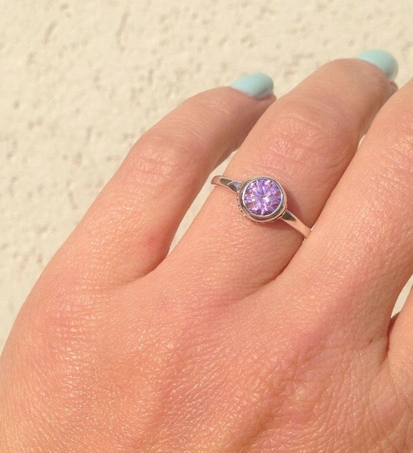 October Birthstone Round Rose Quartz Simple Bezel Ring