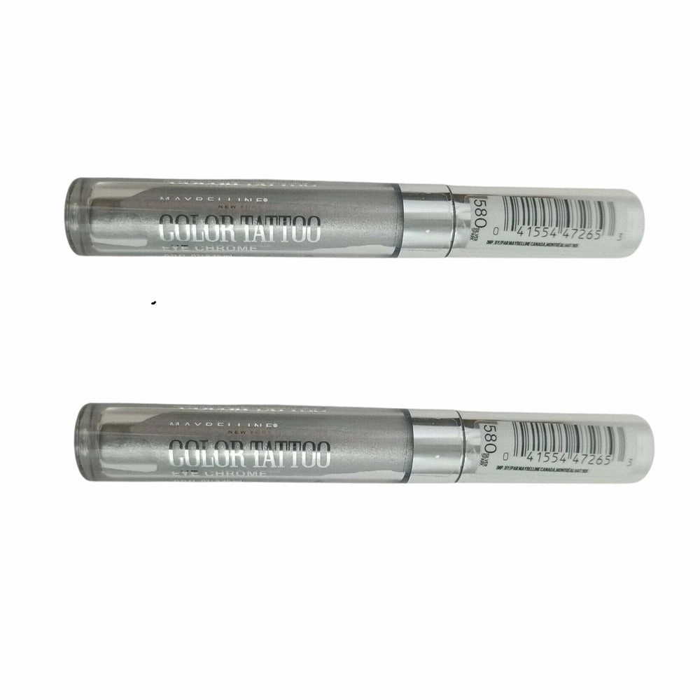 Pack of 2 Maybelline New York Color Tattoo Eye Chrome Eyeshadow, Silver Spark 580