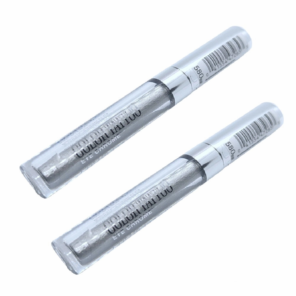 Pack of 2 Maybelline New York Color Tattoo Eye Chrome Eyeshadow, Silver Spark 580