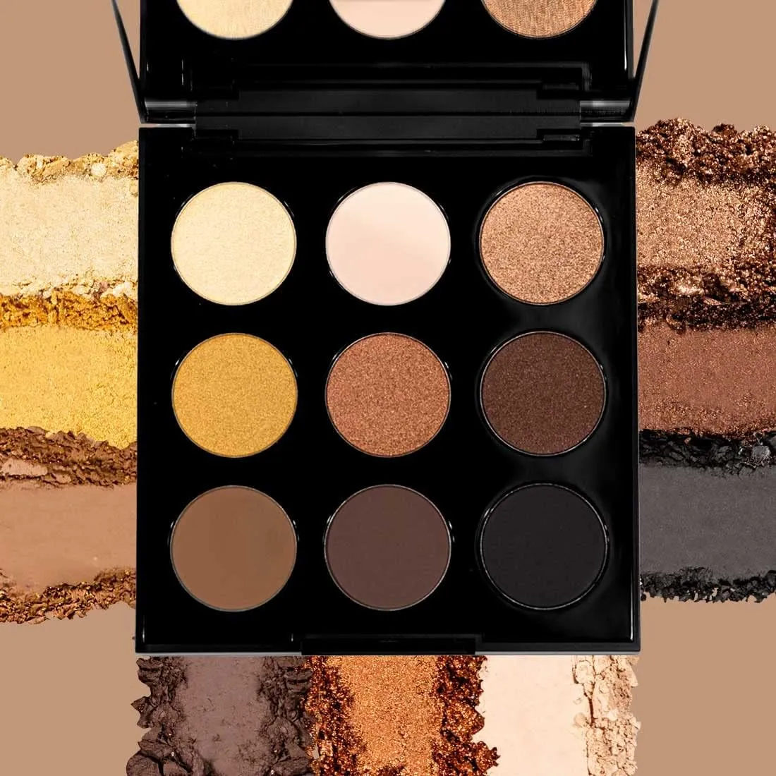 Palladio Ultimate 9-Count Eyeshadow Palette, Talc-Free Formula, High Pigmented Shades in A Mix of Matte & Shimmer Finishes, Blendable Long Lasting Colorful Professional-Grade Makeup (Golden Sands)