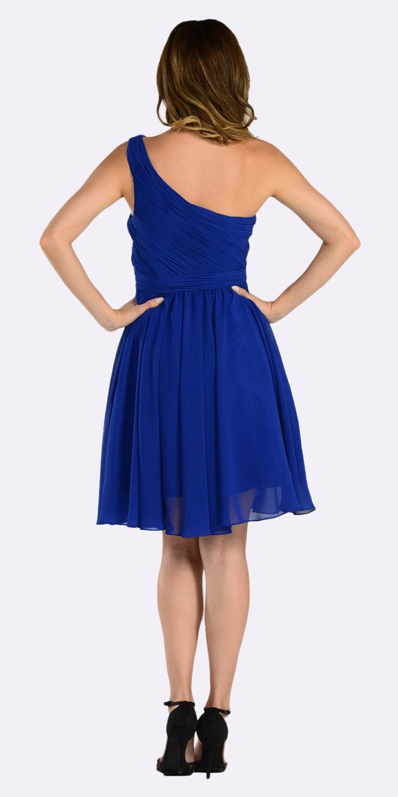 Poly USA 6746 One Shoulder Chiffon Short Dress Ruched Bodice