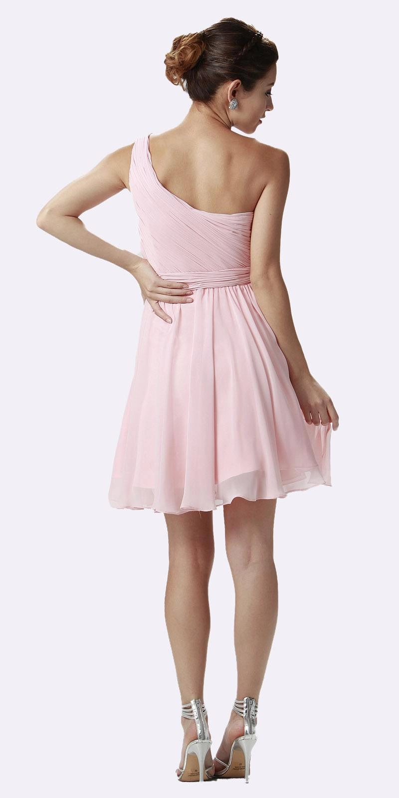Poly USA 6746 One Shoulder Chiffon Short Dress Ruched Bodice