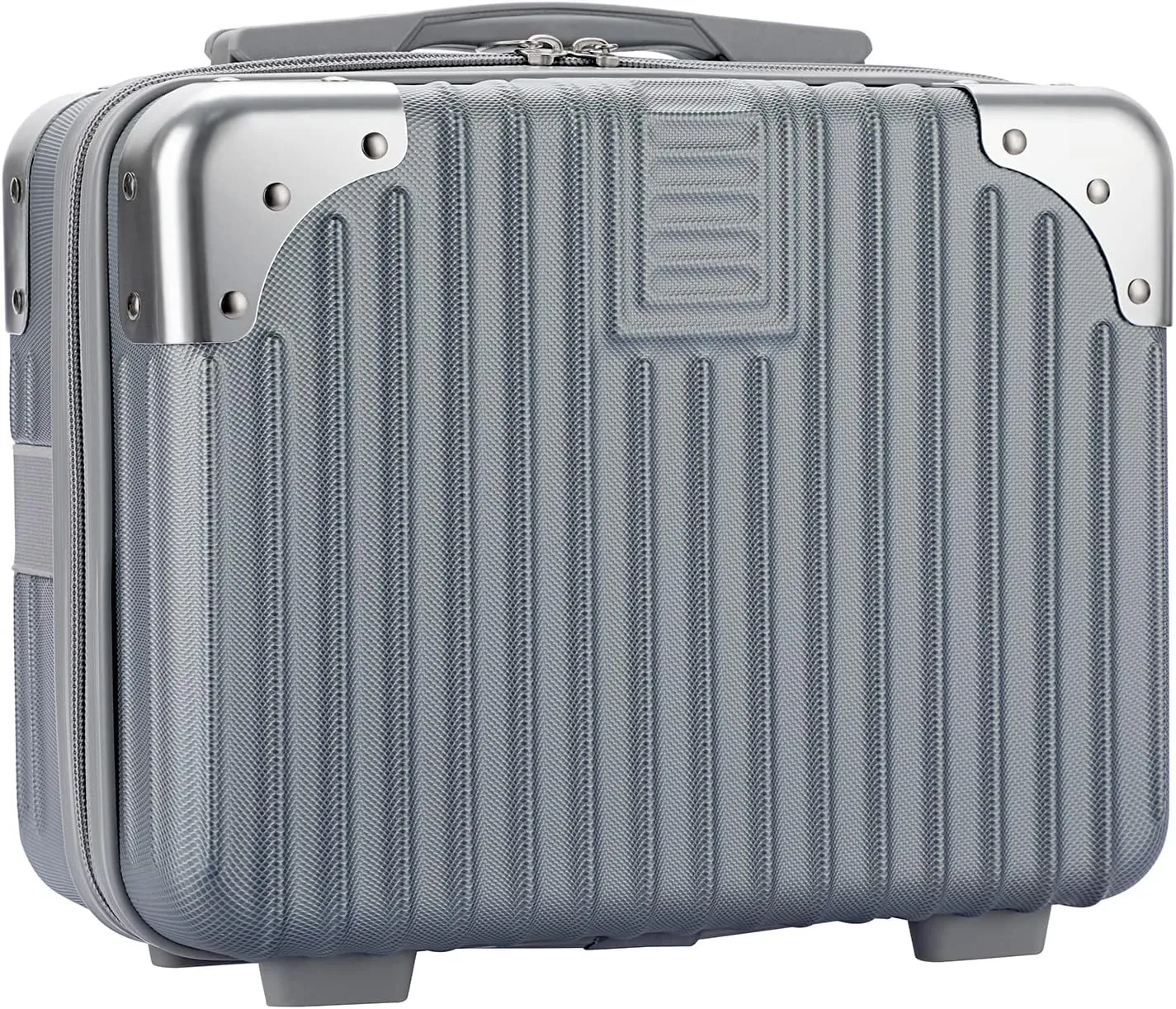 Portable Hard Shell Cosmetic Travel Case, Small Travel Hand Luggage with Elastic Band, Mini ABS Carrying Makeup Case Suitcase, Silver