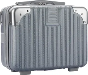 Portable Hard Shell Cosmetic Travel Case, Small Travel Hand Luggage with Elastic Band, Mini ABS Carrying Makeup Case Suitcase, Silver