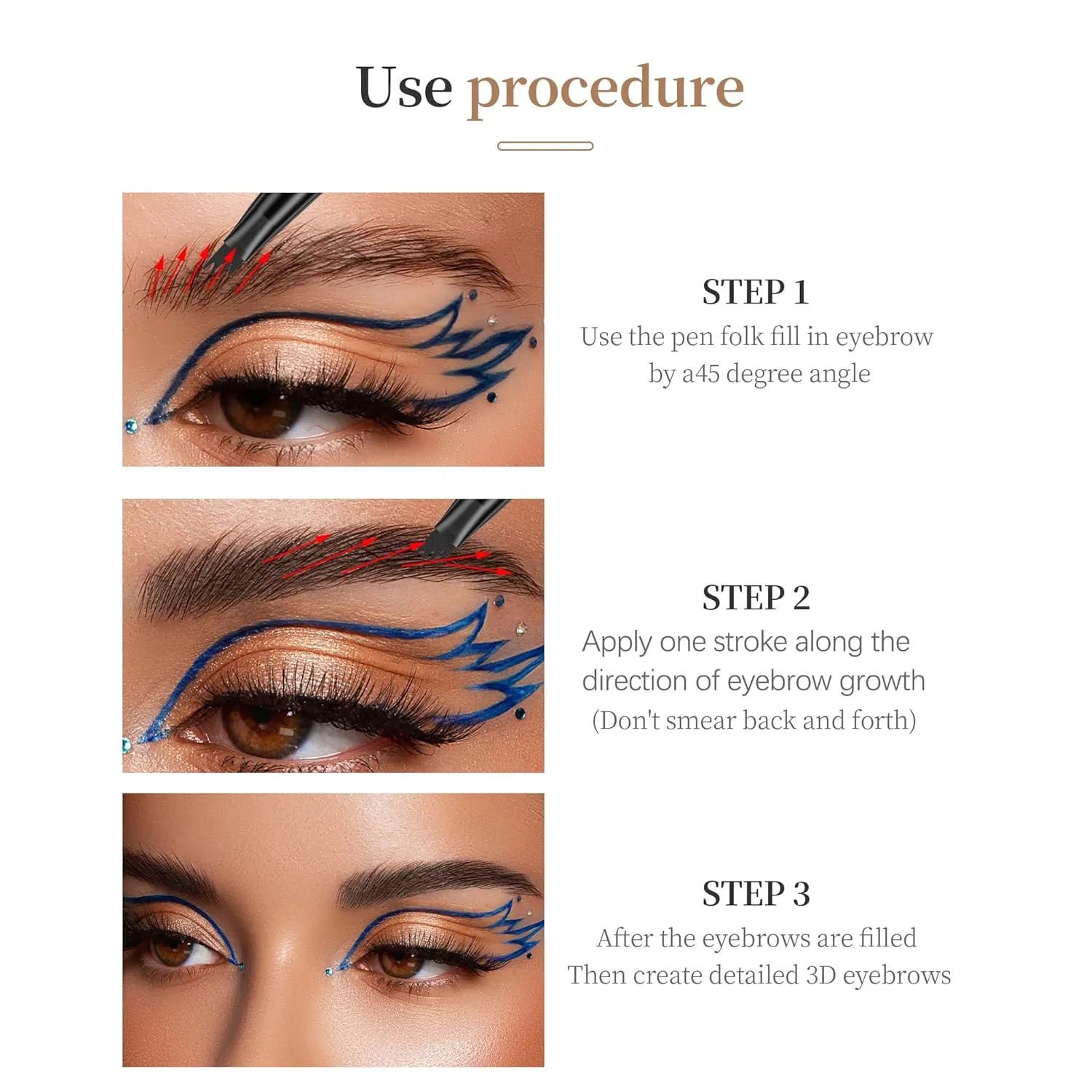 Q710 2in1pen,4-Tip Brow pen&Eyeliner,Dcuble-ended design,wild eyebrow makeup,microblading eyebrow pen,waterproof,Soft nib,With one smooth stroke (1#Light Brown)