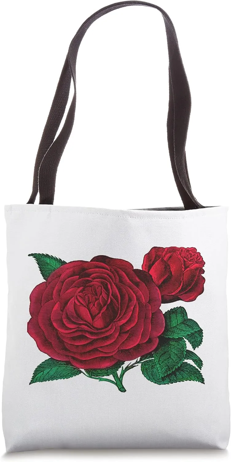 Red Rose Rises up with Green leaves to Blush Flower Power Tote Bag
