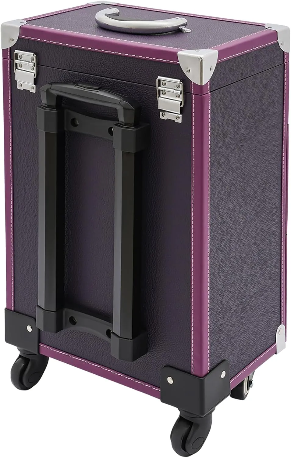 Rolling Makeup Case Large Capacity Cosmetic Case Trolley Hand-held/Hand-pulled Make Up Organizer Box Suitcase Cosmetic Trolley Makeup Suitcase W/Lock & Silent Universal Wheels (Purple Silver)
