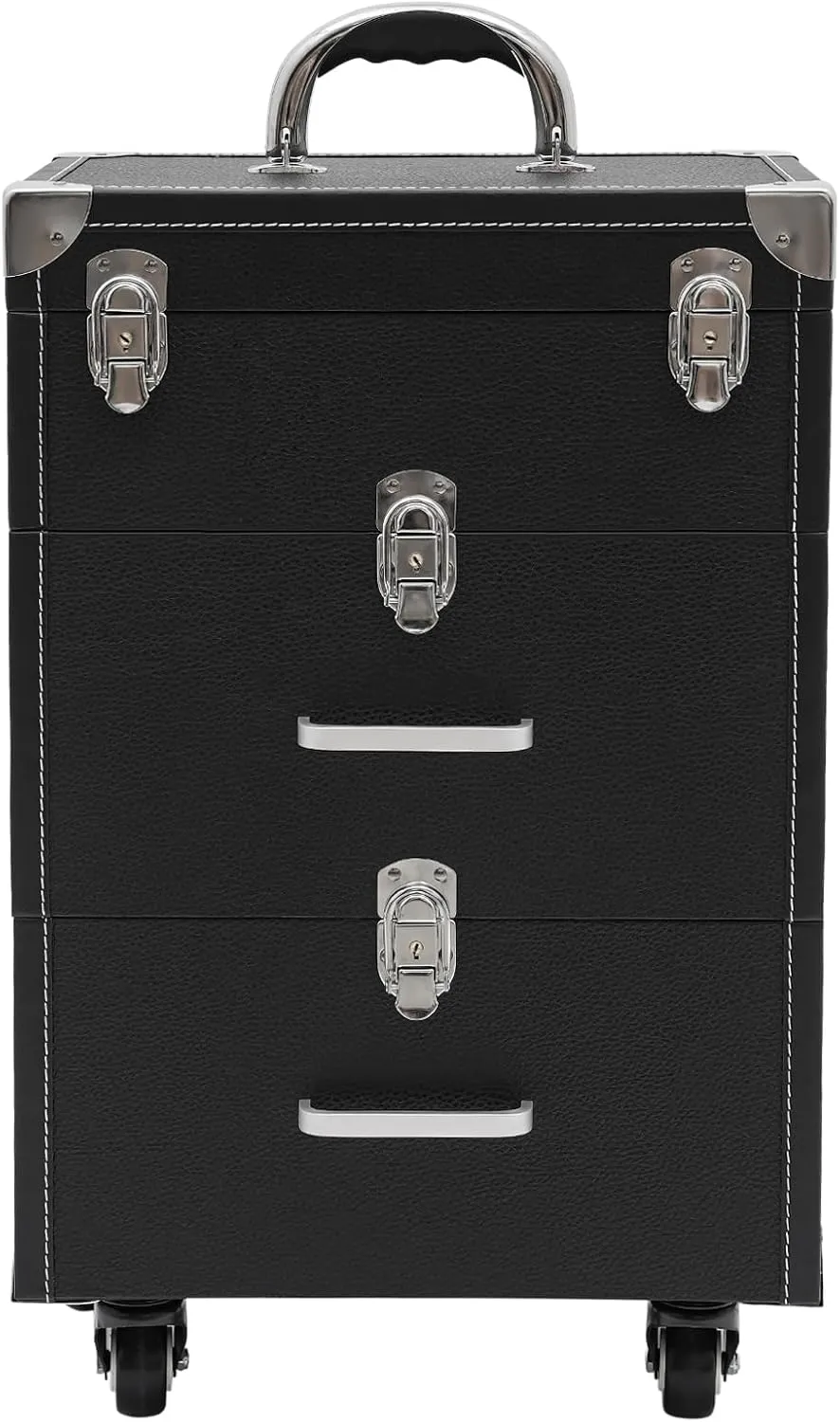 Rolling Nail Case w/compartment Wheeled Manicure Storage Case Polish Organizer 110.23 lbs Professional Makeup Trolley for Studio or Travelling Nail Technician Artists Cosmetologist Stylist (black)