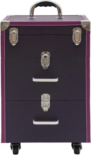 Rolling Nail Case w/compartment Wheeled Manicure Storage Case Polish Organizer 110.23 lbs Professional Makeup Trolley for Studio or Travelling Nail Technician Artists Cosmetologist Stylist (purple)