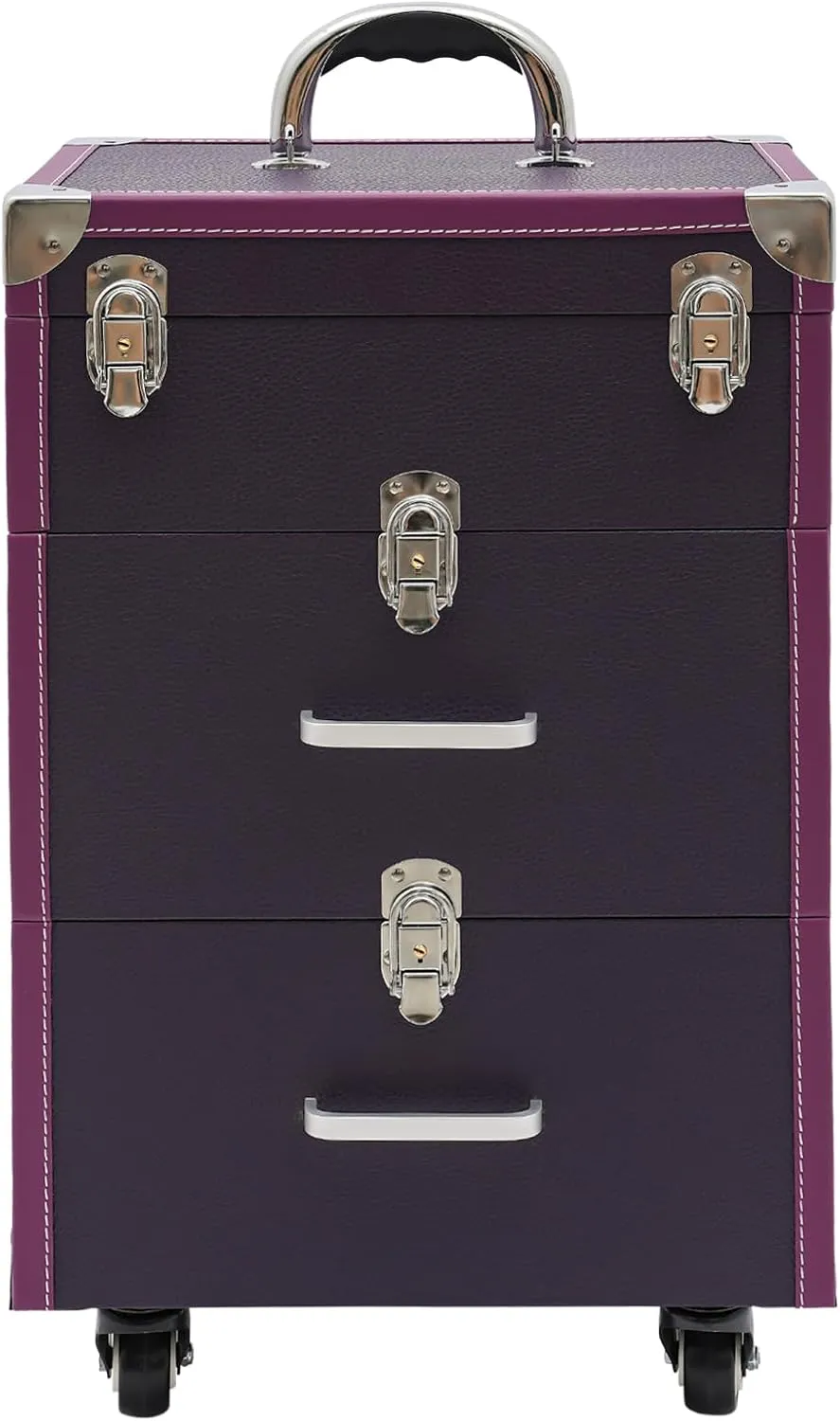 Rolling Nail Case w/compartment Wheeled Manicure Storage Case Polish Organizer 110.23 lbs Professional Makeup Trolley for Studio or Travelling Nail Technician Artists Cosmetologist Stylist (purple)