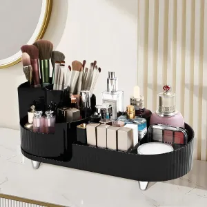 Rotating Makeup Organizer Cosmetic Organizer, Cosmetic Display Case Round Vanity Makeup Organizer Cosmetic Storage Display box for Skincare, Brushes, Eyeshadow, Lipstick (Black)