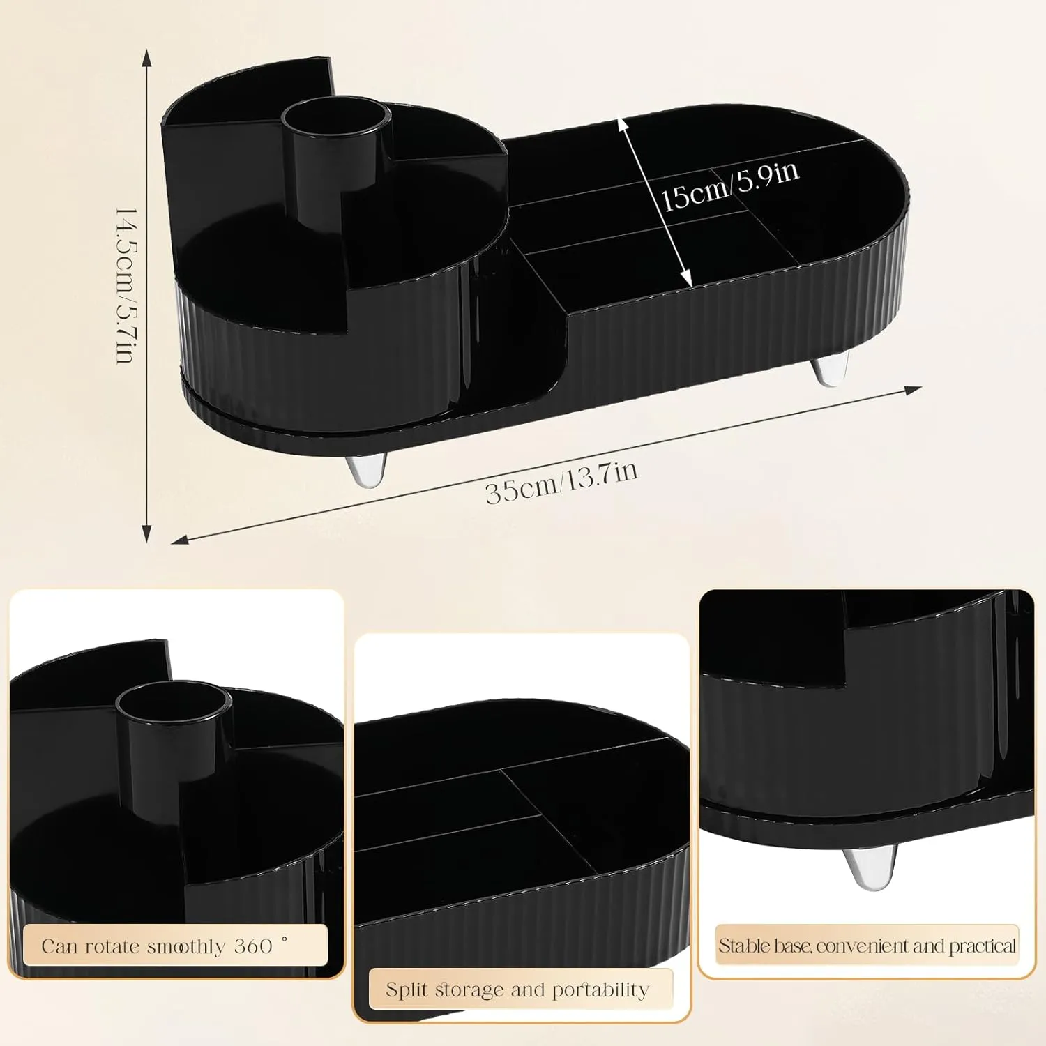 Rotating Makeup Organizer Cosmetic Organizer, Cosmetic Display Case Round Vanity Makeup Organizer Cosmetic Storage Display box for Skincare, Brushes, Eyeshadow, Lipstick (Black)