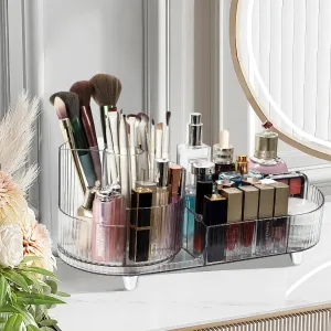 Rotating Makeup Organizer Cosmetic Organizer, Cosmetic Display Case Round Vanity Makeup Organizer Cosmetic Storage Display box for Skincare, Brushes, Eyeshadow, Lipstick(Transparent White)