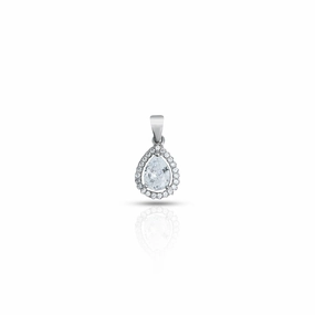 Silver Unique Drop Design Center CZ Stone Pendant for Girls