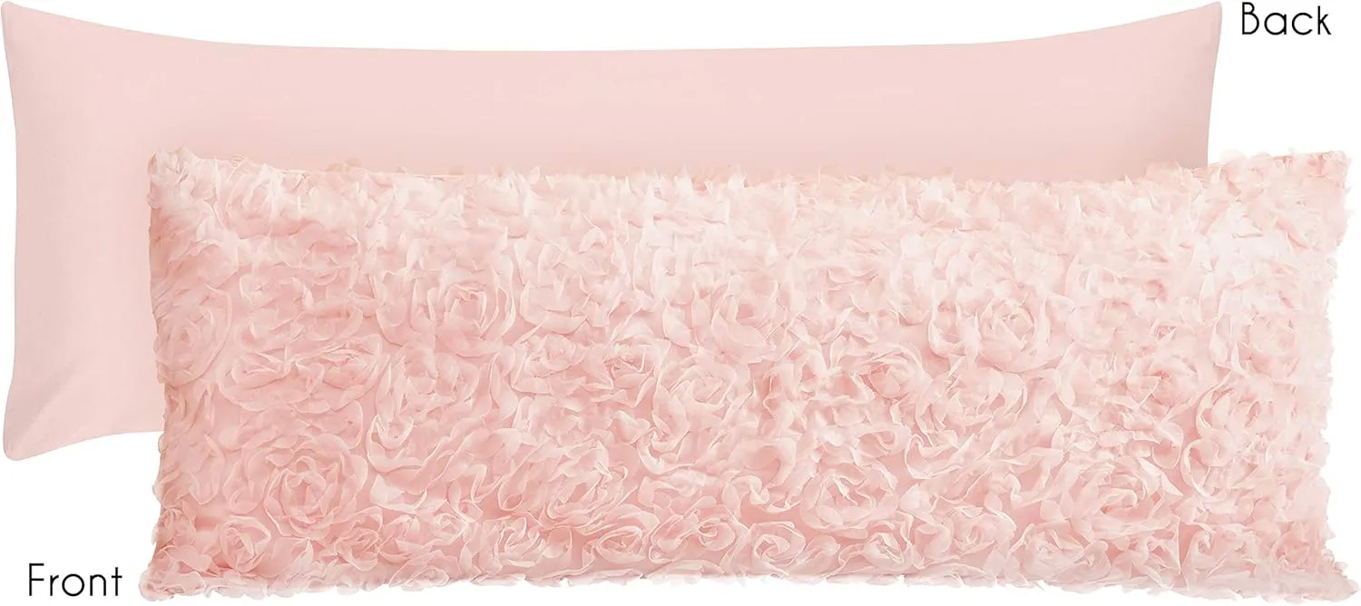 Sweet Jojo Designs Pink Floral Rose Body Pillow Case Cover (Pillow Not Included) - Solid Light Blush Flower Luxurious Elegant Princess Vintage Boho Shabby Chic Luxury Glam High End Roses