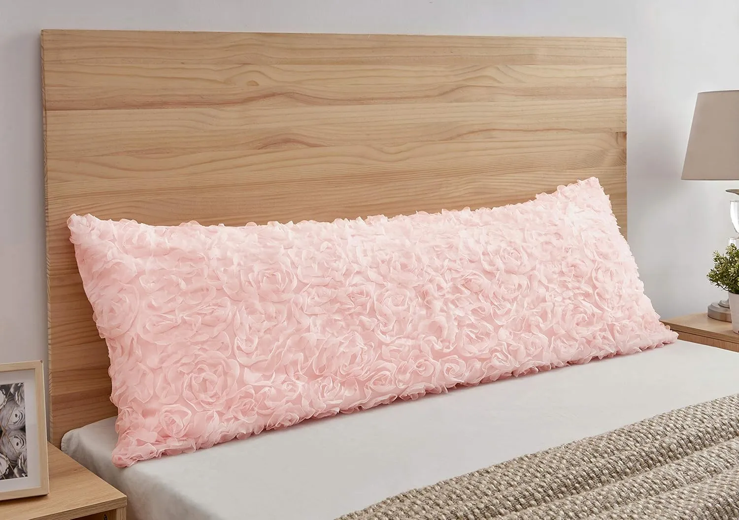 Sweet Jojo Designs Pink Floral Rose Body Pillow Case Cover (Pillow Not Included) - Solid Light Blush Flower Luxurious Elegant Princess Vintage Boho Shabby Chic Luxury Glam High End Roses