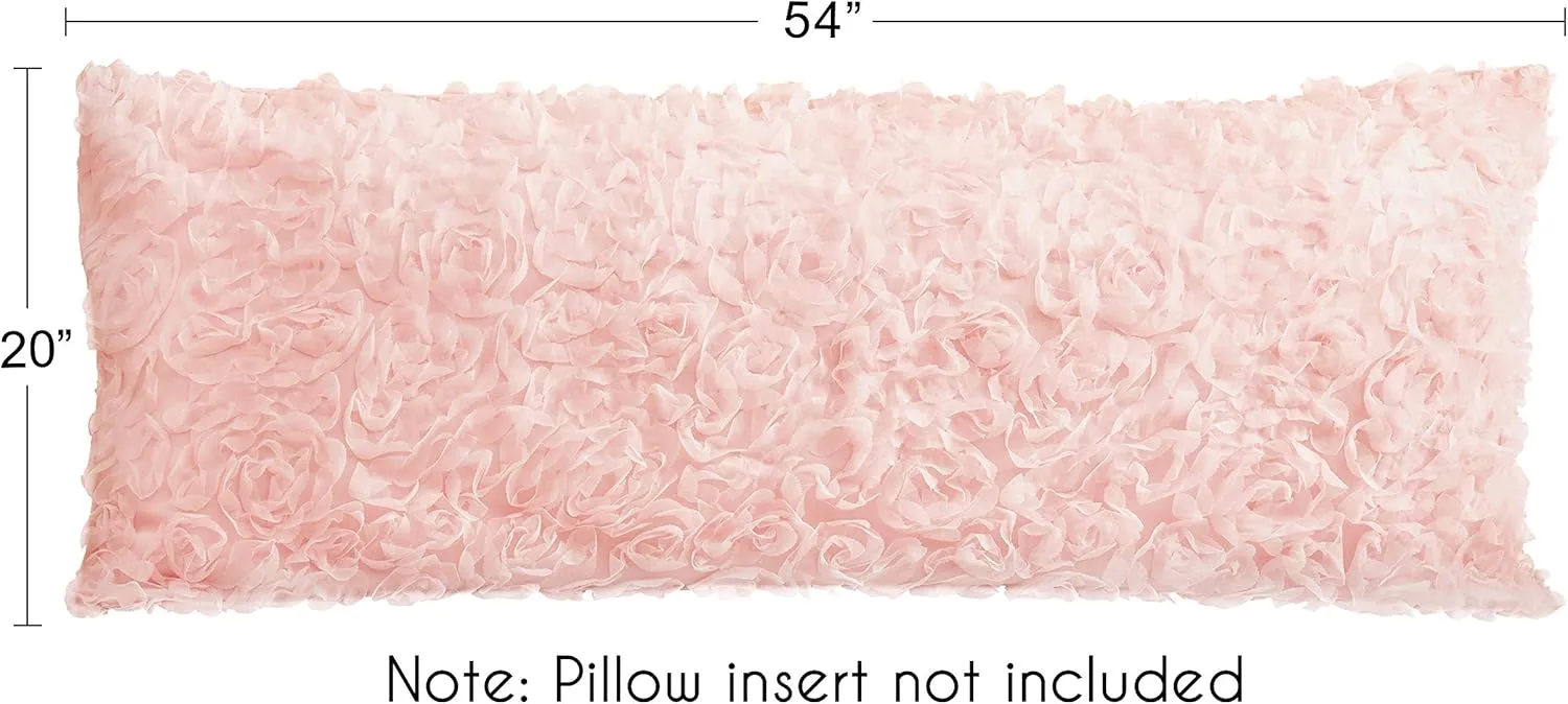 Sweet Jojo Designs Pink Floral Rose Body Pillow Case Cover (Pillow Not Included) - Solid Light Blush Flower Luxurious Elegant Princess Vintage Boho Shabby Chic Luxury Glam High End Roses