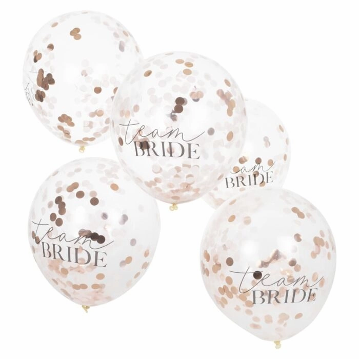 Team Bride Balloons (5) - Rose Gold Confetti (12")