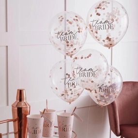 Team Bride Balloons (5) - Rose Gold Confetti (12")
