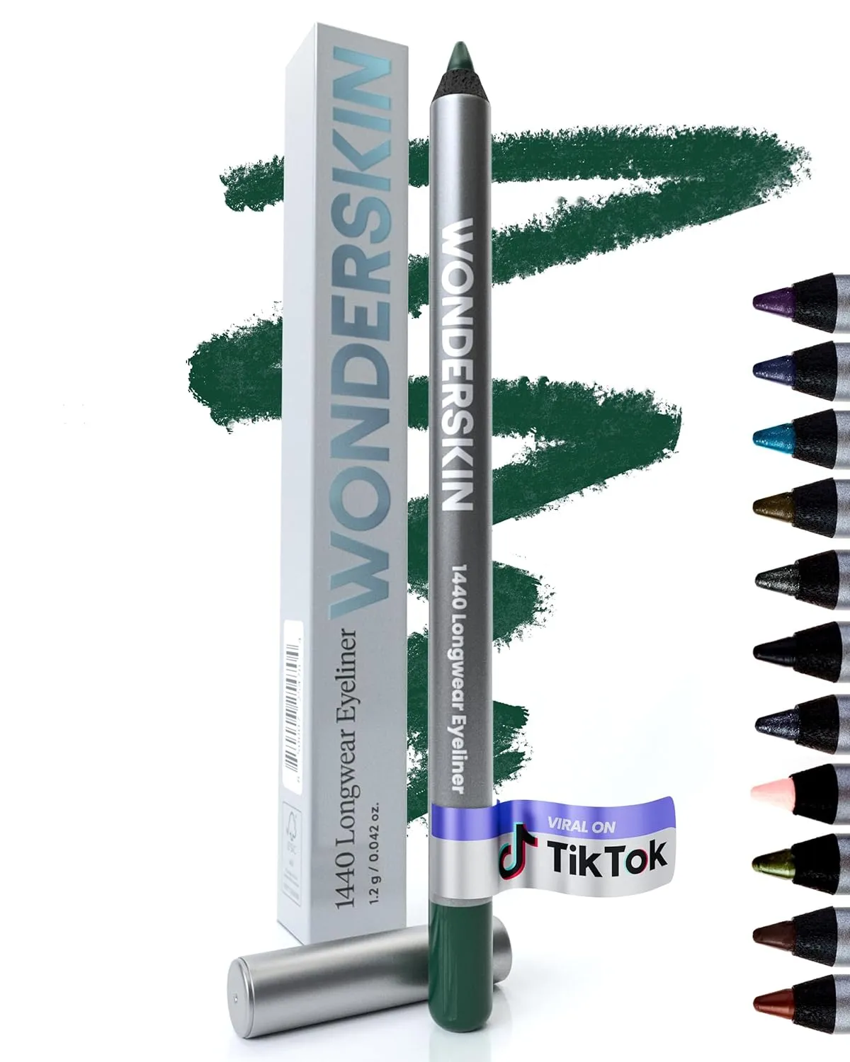Wonderskin 1440 Longwear Green Waterproof Eyeliner Pencil - Sharpenable Eyeliner Pencil and Smudge Proof Green Eye Liner Pencils (Pine)