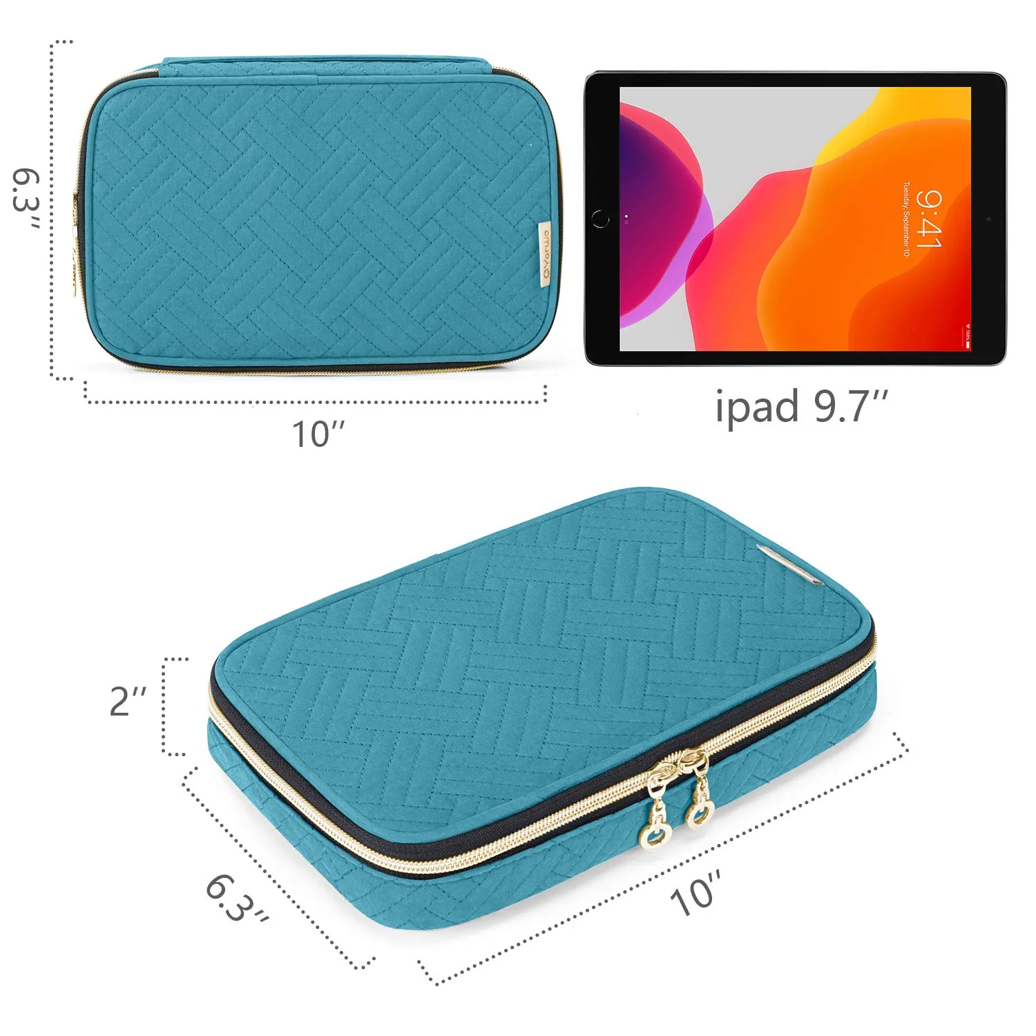 Yarwo Travel Makeup Brushes Bag, Portable Cosmetic Bag for Makeup Brushes (up to 9.4") and Cosmetic Essentials, Teal (BAG ONLY, PATENTED DESIGN)