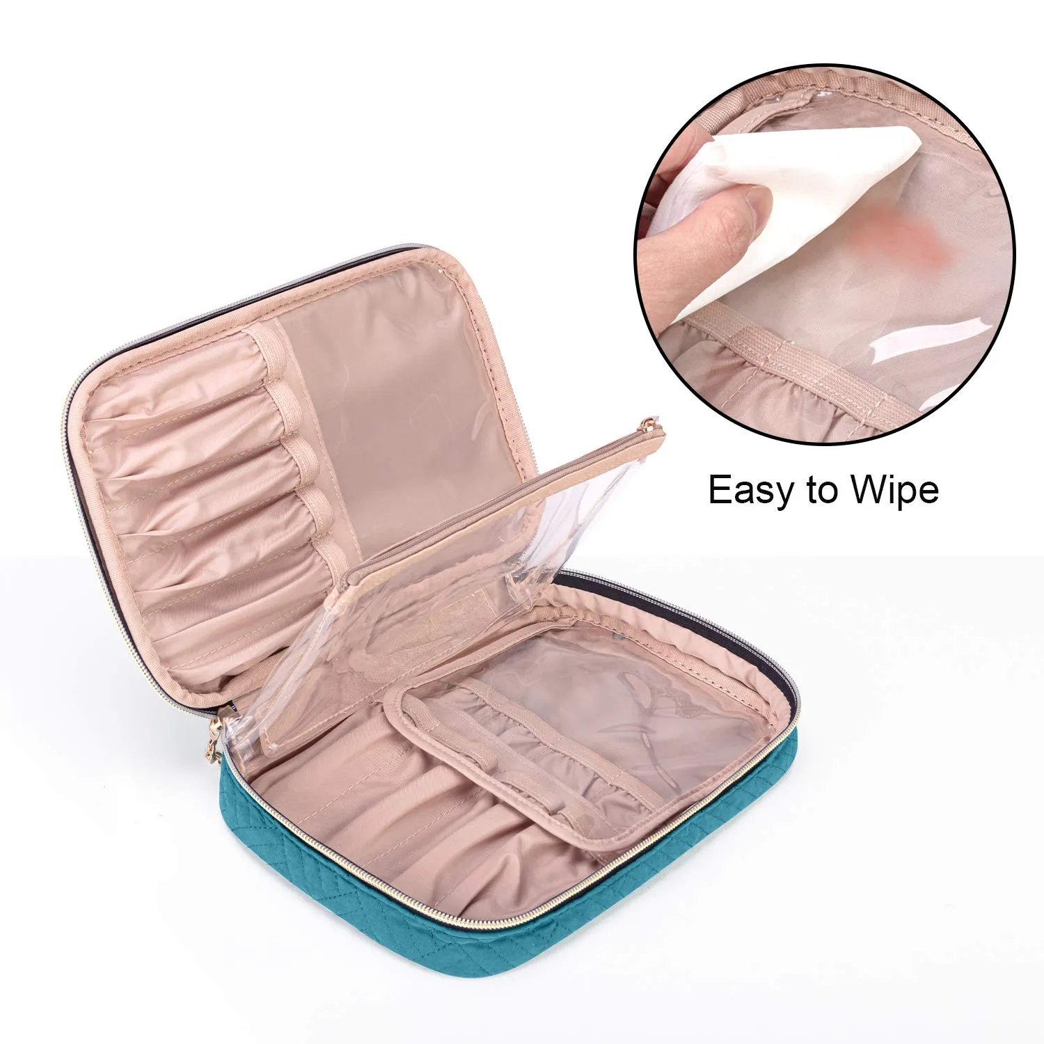 Yarwo Travel Makeup Brushes Bag, Portable Cosmetic Bag for Makeup Brushes (up to 9.4") and Cosmetic Essentials, Teal (BAG ONLY, PATENTED DESIGN)