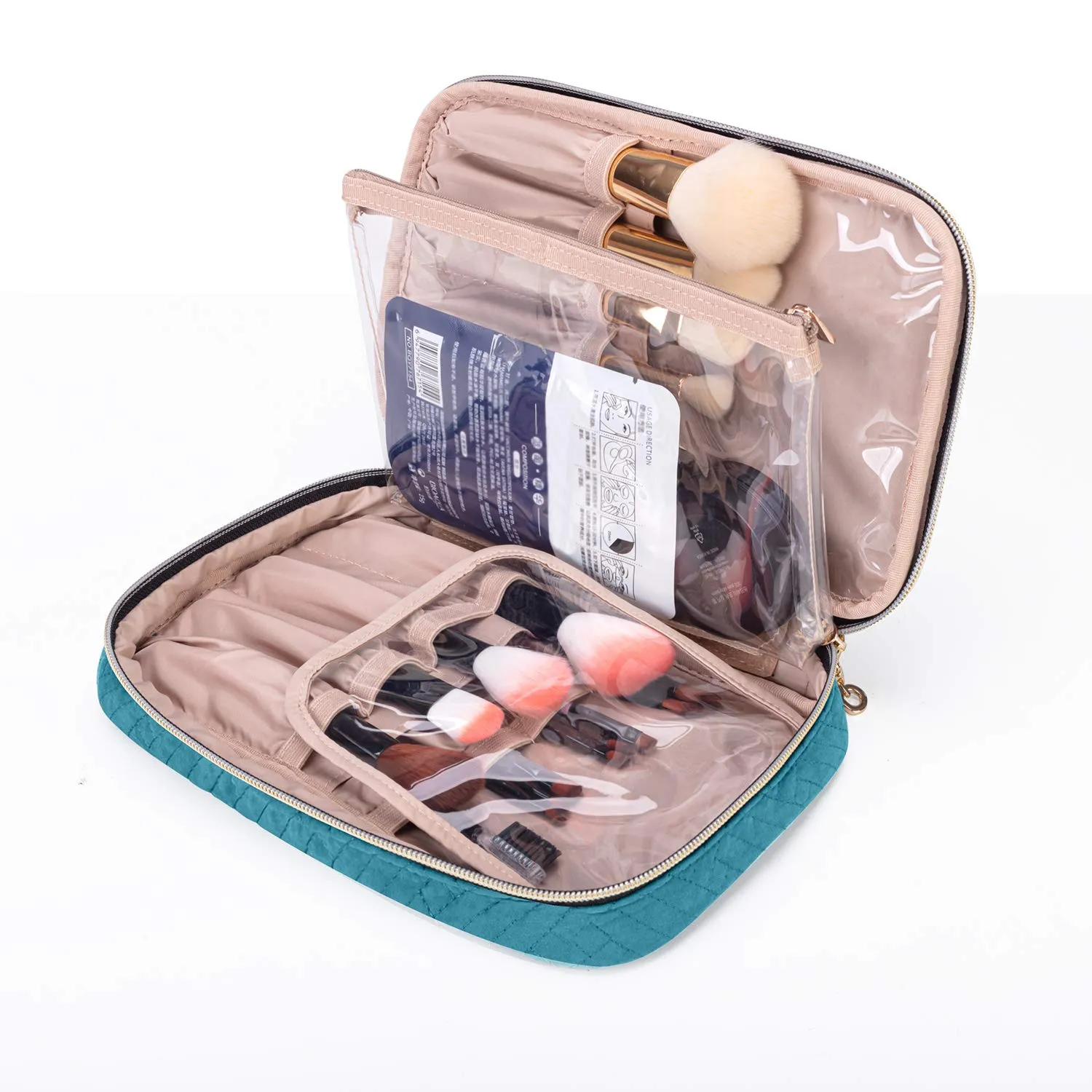 Yarwo Travel Makeup Brushes Bag, Portable Cosmetic Bag for Makeup Brushes (up to 9.4") and Cosmetic Essentials, Teal (BAG ONLY, PATENTED DESIGN)