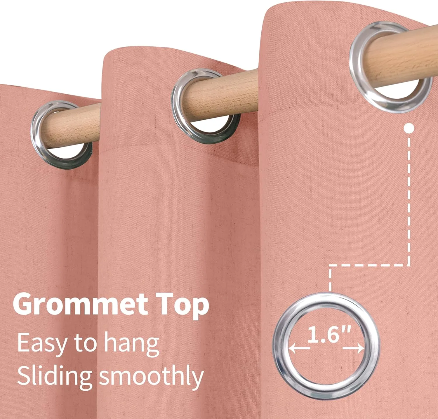 YoungsTex Dusty Rose Linen Curtains for Living Room 84 Inch Length 2 Panels, Blush Semi Sheer Drapes with Grommet Light Filtering Window Treatments for Bedroom Kids/Girls Spring, 52 X 84 Inch