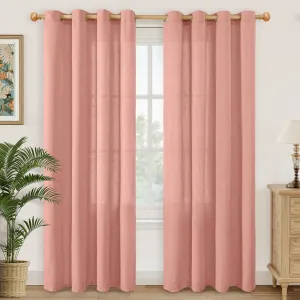 YoungsTex Dusty Rose Linen Curtains for Living Room 84 Inch Length 2 Panels, Blush Semi Sheer Drapes with Grommet Light Filtering Window Treatments for Bedroom Kids/Girls Spring, 52 X 84 Inch