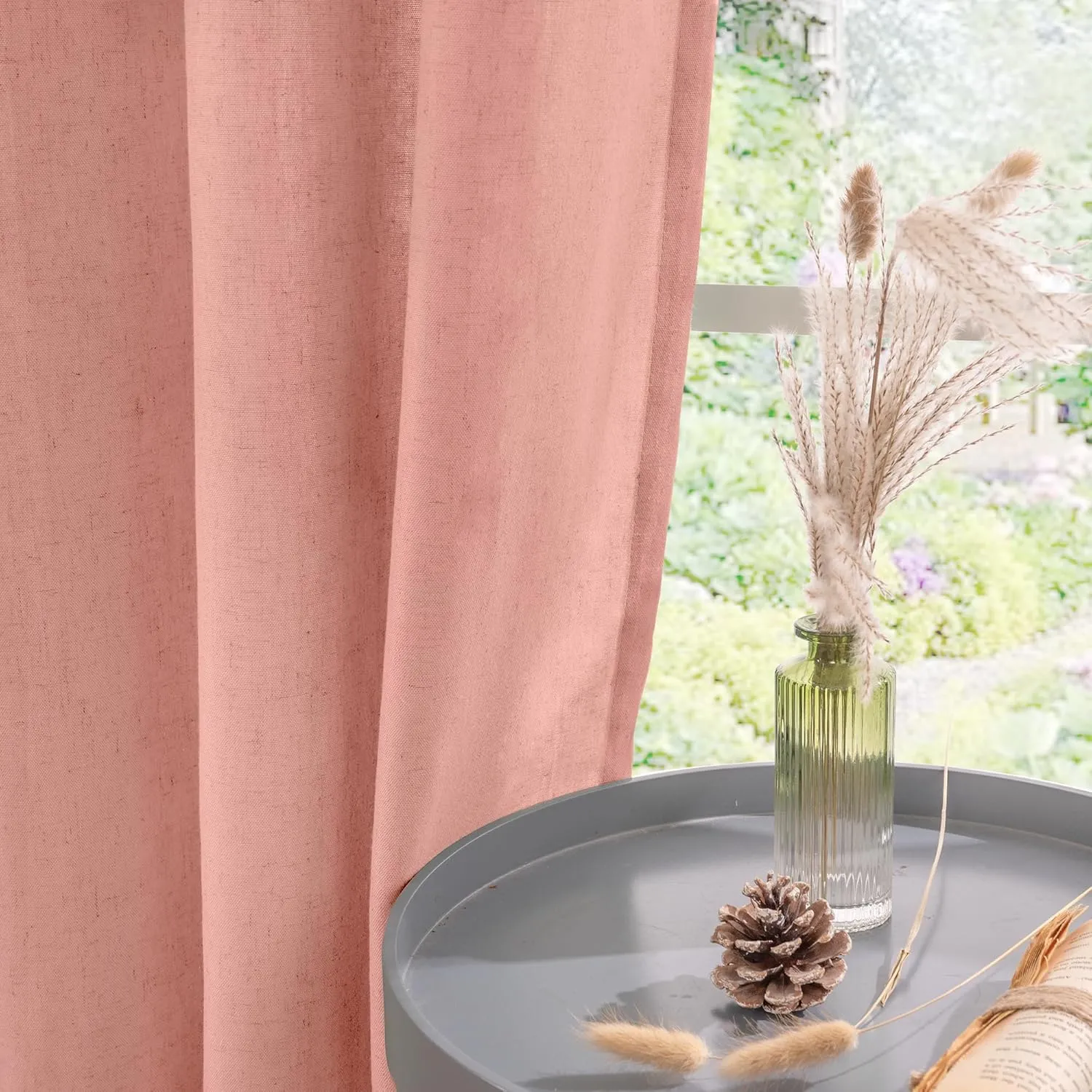 YoungsTex Dusty Rose Linen Curtains for Living Room 84 Inch Length 2 Panels, Blush Semi Sheer Drapes with Grommet Light Filtering Window Treatments for Bedroom Kids/Girls Spring, 52 X 84 Inch