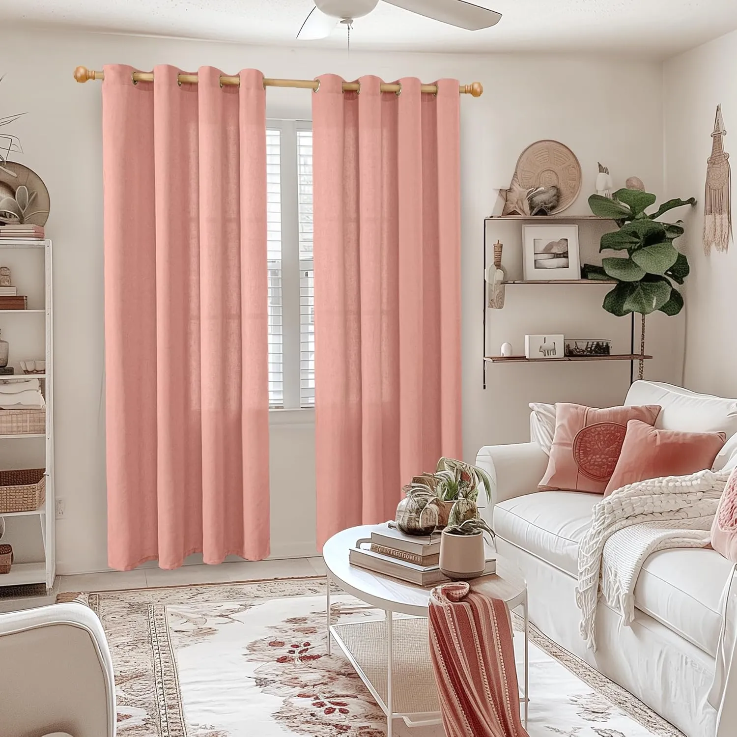YoungsTex Dusty Rose Linen Curtains for Living Room 84 Inch Length 2 Panels, Blush Semi Sheer Drapes with Grommet Light Filtering Window Treatments for Bedroom Kids/Girls Spring, 52 X 84 Inch