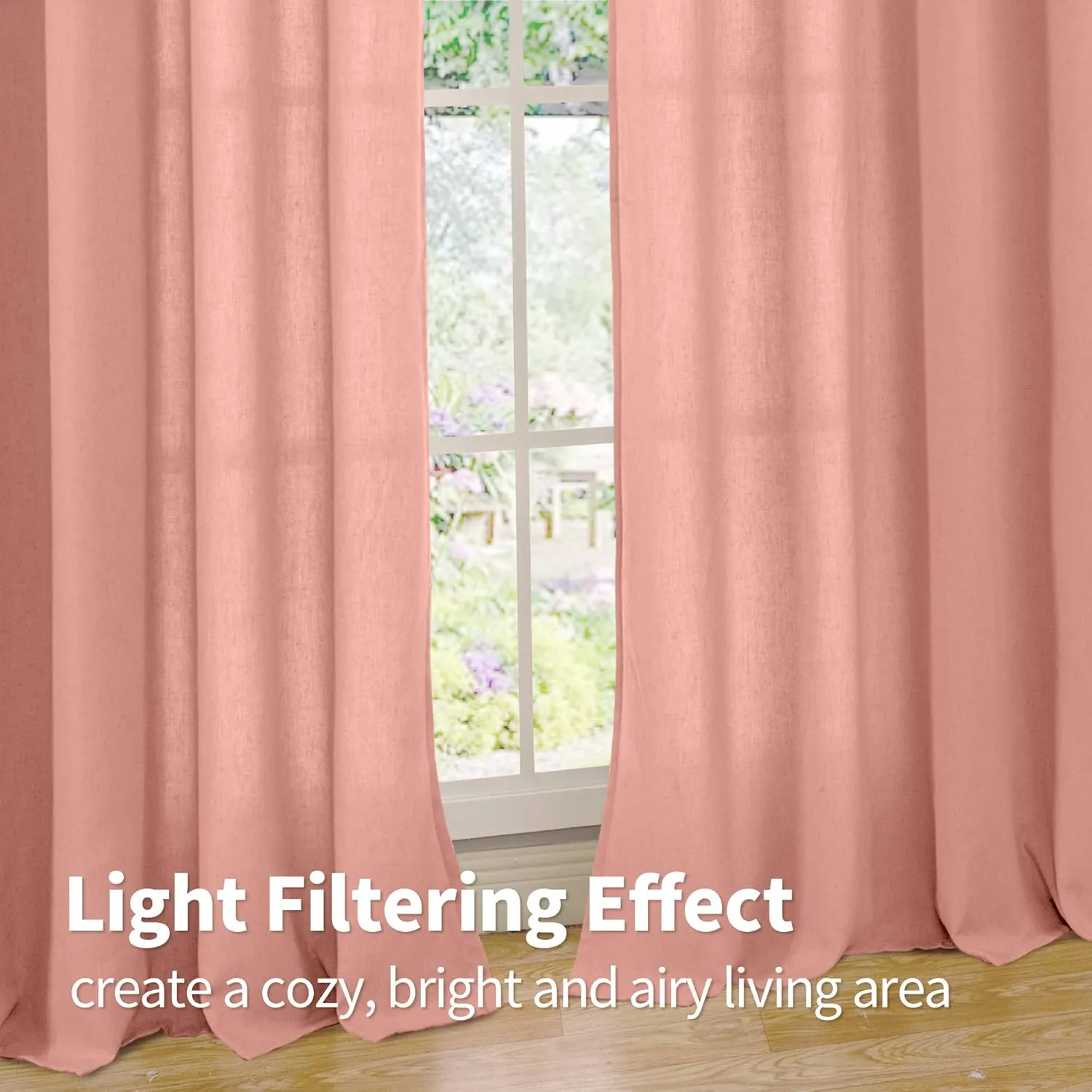YoungsTex Dusty Rose Linen Curtains for Living Room 84 Inch Length 2 Panels, Blush Semi Sheer Drapes with Grommet Light Filtering Window Treatments for Bedroom Kids/Girls Spring, 52 X 84 Inch
