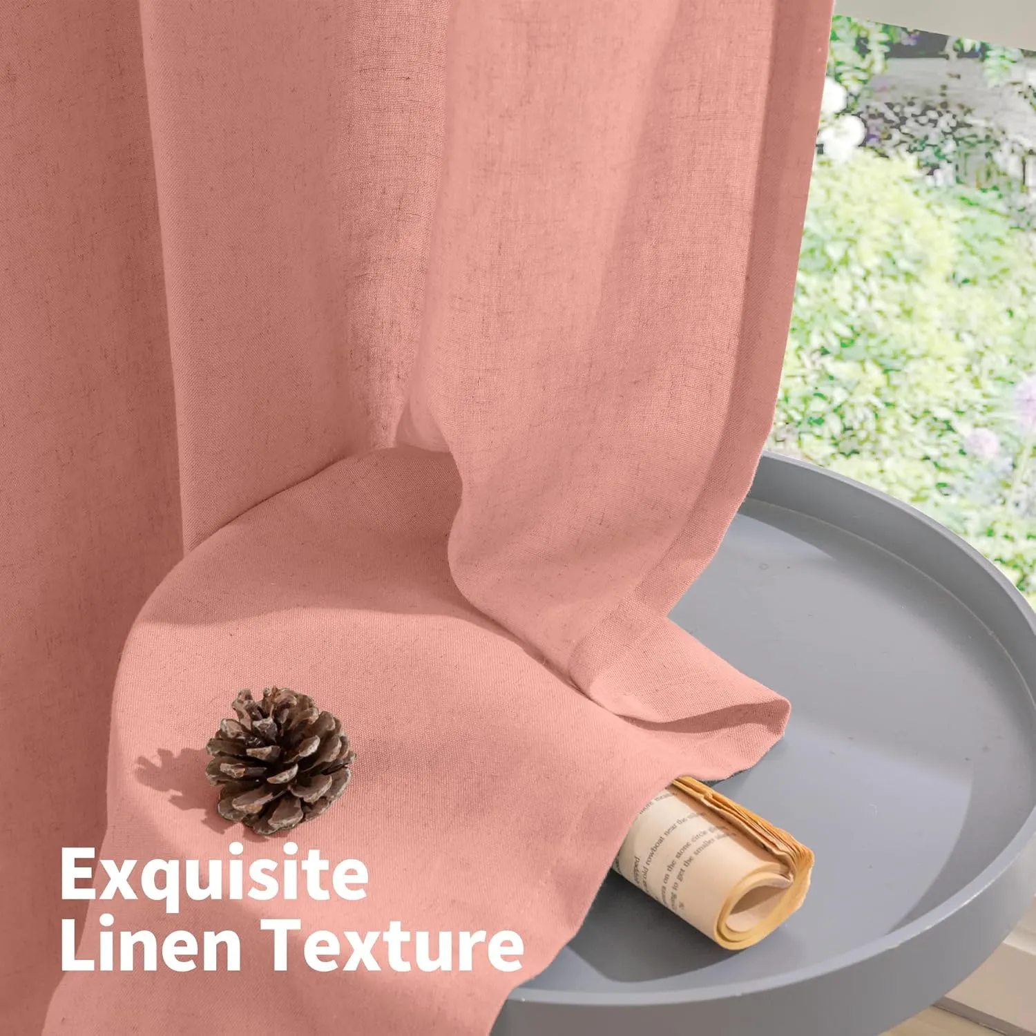 YoungsTex Dusty Rose Linen Curtains for Living Room 84 Inch Length 2 Panels, Blush Semi Sheer Drapes with Grommet Light Filtering Window Treatments for Bedroom Kids/Girls Spring, 52 X 84 Inch