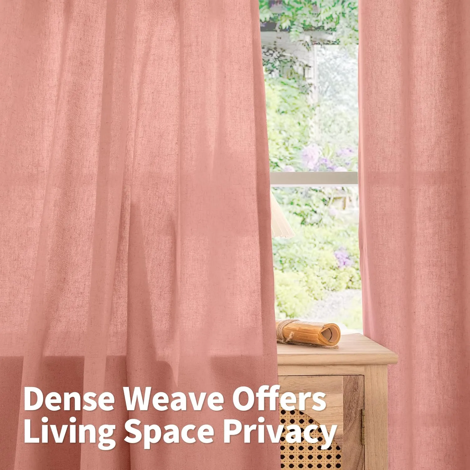 YoungsTex Dusty Rose Linen Curtains for Living Room 84 Inch Length 2 Panels, Blush Semi Sheer Drapes with Grommet Light Filtering Window Treatments for Bedroom Kids/Girls Spring, 52 X 84 Inch
